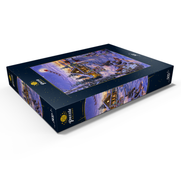 Darstellung des Puzzle Motivs Schneemann begrüßt den Weihnachtsmann 500 Puzzle Schachtel Ansicht1