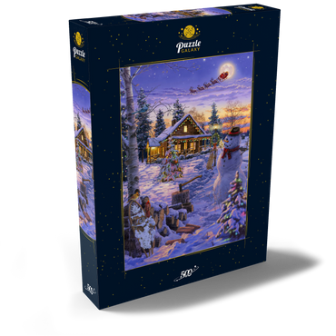 Darstellung des Puzzle Motivs Schneemann begrüßt den Weihnachtsmann 500 Puzzle Schachtel Ansicht2
