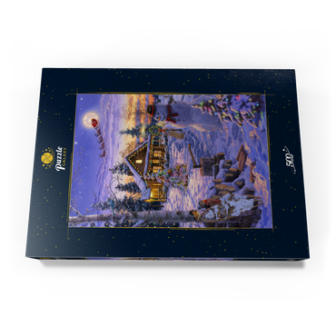 Darstellung des Puzzle Motivs Schneemann begrüßt den Weihnachtsmann 500 Puzzle Schachtel Ansicht3