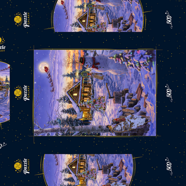 Darstellung des Puzzle Motivs Schneemann begrüßt den Weihnachtsmann 500 Puzzle Schachtel 3D Modell