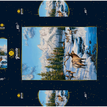 Darstellung des Puzzle Motivs Frostiger Morgen in den Bergen 100 Puzzle Schachtel 3D Modell