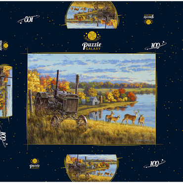 Darstellung des Puzzle Motivs Rusty Tractor Deer Ridge 100 Puzzle Schachtel 3D Modell