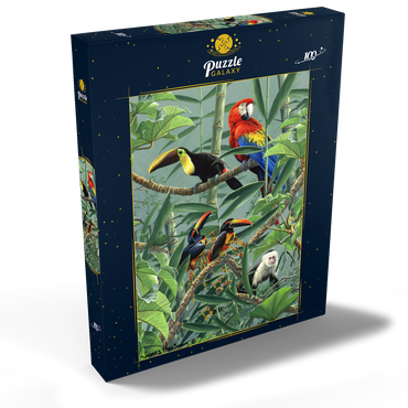 Darstellung des Puzzle Motivs Papageien und Tukane im Regenwald 100 Puzzle Schachtel Ansicht2