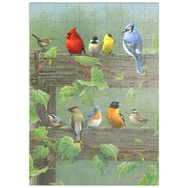 Darstellung des Puzzle Motivs puzzleplate Farbenfrohe Vogelschar 100 Puzzle
