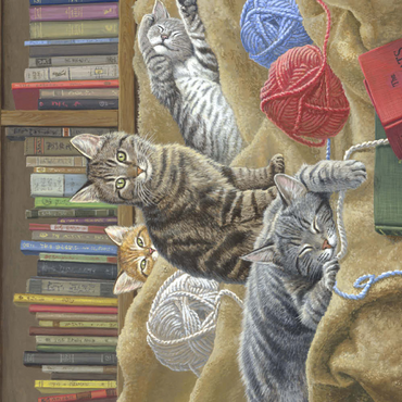 Darstellung des Puzzle Motivs Verspielte Katzen in der Bibliothek 100 Puzzle 3D Modell