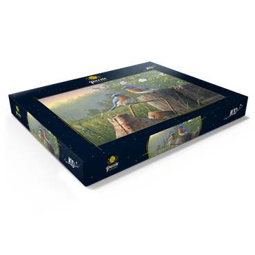 Darstellung des Puzzle Motivs Daybreak Bluebirds 100 Puzzle Schachtel Ansicht1