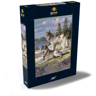 Darstellung des Puzzle Motivs Wolfsruhe am Seeufer 1000 Puzzle Schachtel Ansicht2