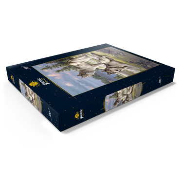 Darstellung des Puzzle Motivs Wolfsruhe am Seeufer 100 Puzzle Schachtel Ansicht1