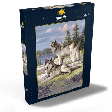Darstellung des Puzzle Motivs Wolfsruhe am Seeufer 100 Puzzle Schachtel Ansicht2