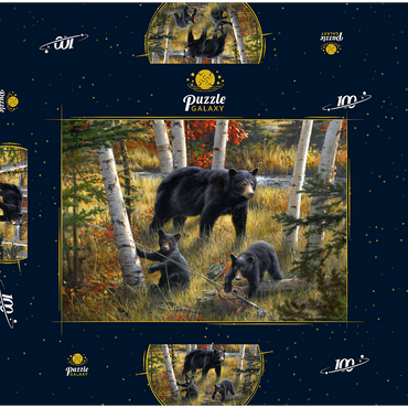 Darstellung des Puzzle Motivs Bears & Birches 100 Puzzle Schachtel 3D Modell