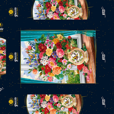 Darstellung des Puzzle Motivs Schöne Blumen am Fenster 1000 Puzzle Schachtel 3D Modell