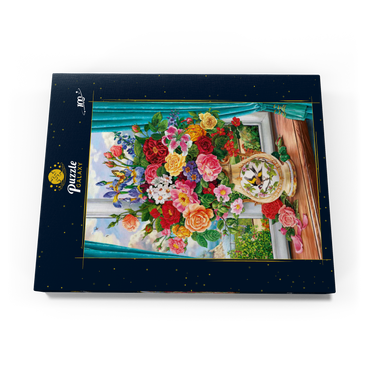 Darstellung des Puzzle Motivs Schöne Blumen am Fenster 100 Puzzle Schachtel Ansicht3