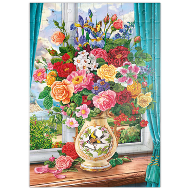 Darstellung des Puzzle Motivs puzzleplate Schöne Blumen am Fenster 100 Puzzle