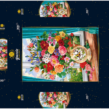 Darstellung des Puzzle Motivs Schöne Blumen am Fenster 200 Puzzle Schachtel 3D Modell