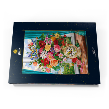 Darstellung des Puzzle Motivs Schöne Blumen am Fenster 500 Puzzle Schachtel Ansicht3