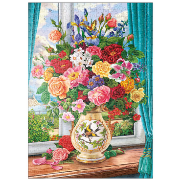 Darstellung des Puzzle Motivs puzzleplate Schöne Blumen am Fenster 500 Puzzle