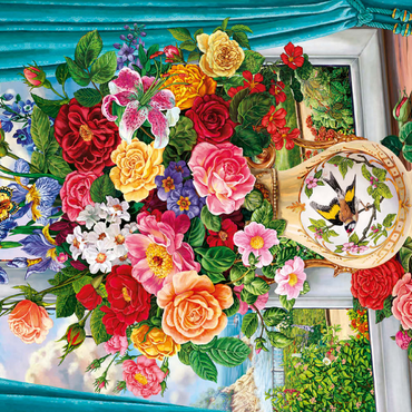Darstellung des Puzzle Motivs Schöne Blumen am Fenster 500 Puzzle 3D Modell