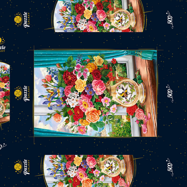Darstellung des Puzzle Motivs Schöne Blumen am Fenster 500 Puzzle Schachtel 3D Modell