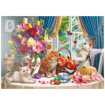 Darstellung des Puzzle Motivs puzzleplate Fluffy Kittens in the Living Room 1000 Puzzle