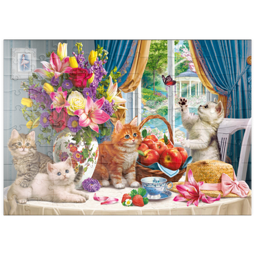 Darstellung des Puzzle Motivs puzzleplate Fluffy Kittens in the Living Room 100 Puzzle
