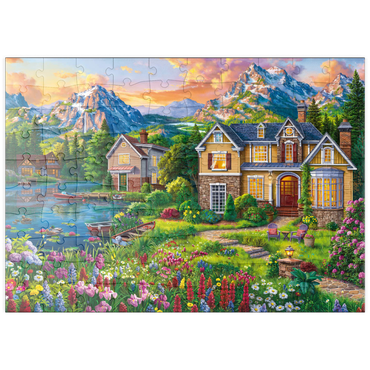Darstellung des Puzzle Motivs puzzleplate Cozy House by the Lake 100 Puzzle