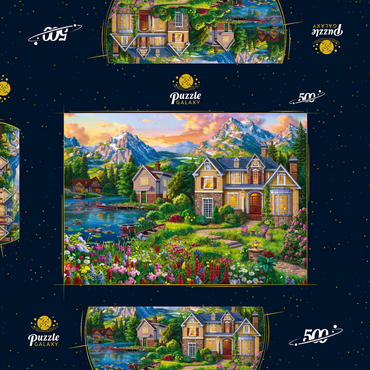 Darstellung des Puzzle Motivs Cozy House by the Lake 500 Puzzle Schachtel 3D Modell