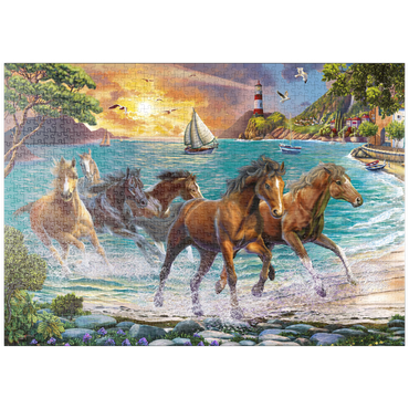 Darstellung des Puzzle Motivs puzzleplate Horses by the Sea at Sunset 1000 Puzzle