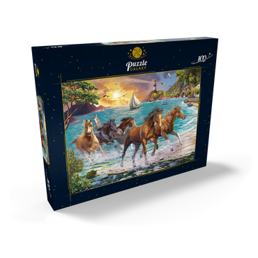 Darstellung des Puzzle Motivs Horses by the Sea at Sunset 100 Puzzle Schachtel Ansicht2