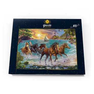 Darstellung des Puzzle Motivs Horses by the Sea at Sunset 100 Puzzle Schachtel Ansicht3