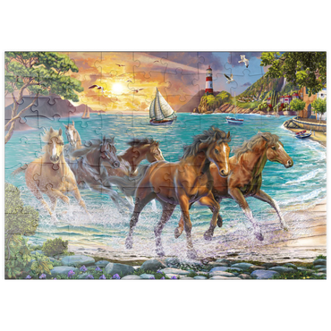 Darstellung des Puzzle Motivs puzzleplate Horses by the Sea at Sunset 100 Puzzle