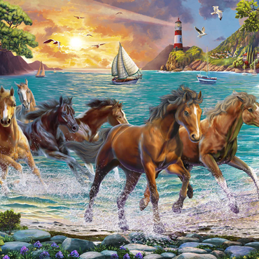 Darstellung des Puzzle Motivs Horses by the Sea at Sunset 100 Puzzle 3D Modell