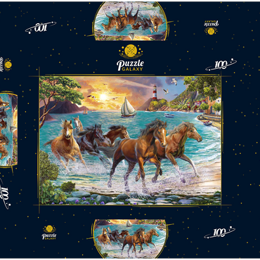 Darstellung des Puzzle Motivs Horses by the Sea at Sunset 100 Puzzle Schachtel 3D Modell