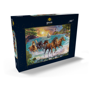 Darstellung des Puzzle Motivs Horses by the Sea at Sunset 500 Puzzle Schachtel Ansicht2