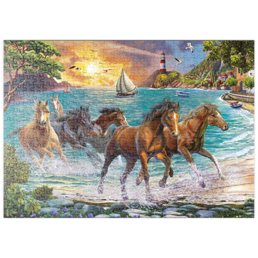 Darstellung des Puzzle Motivs puzzleplate Horses by the Sea at Sunset 500 Puzzle