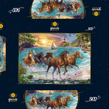 Darstellung des Puzzle Motivs Horses by the Sea at Sunset 500 Puzzle Schachtel 3D Modell