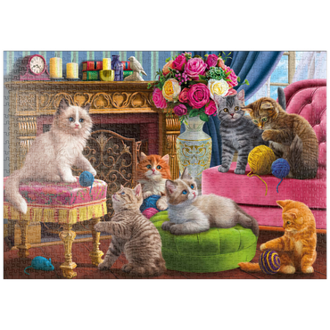 Darstellung des Puzzle Motivs puzzleplate Kittens by the Fireplace 1000 Puzzle