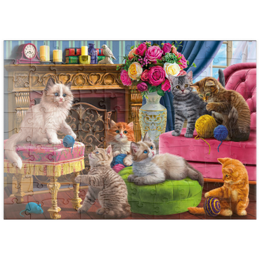 Darstellung des Puzzle Motivs puzzleplate Kittens by the Fireplace 100 Puzzle