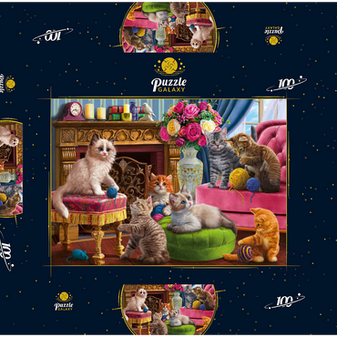 Darstellung des Puzzle Motivs Kittens by the Fireplace 100 Puzzle Schachtel 3D Modell