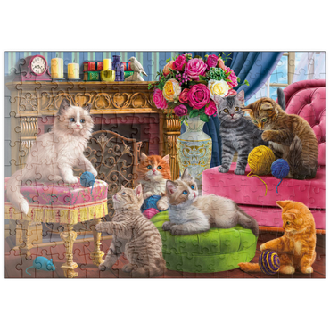 Darstellung des Puzzle Motivs puzzleplate Kittens by the Fireplace 200 Puzzle