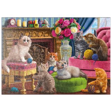 Darstellung des Puzzle Motivs puzzleplate Kittens by the Fireplace 500 Puzzle