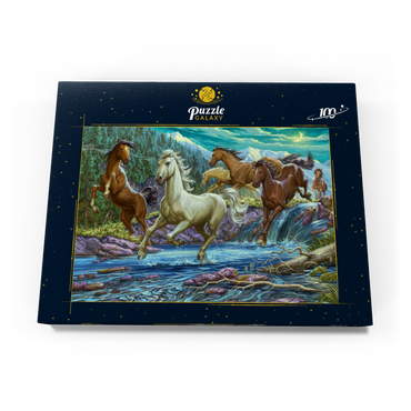 Darstellung des Puzzle Motivs Running Midnight Horses 100 Puzzle Schachtel Ansicht3