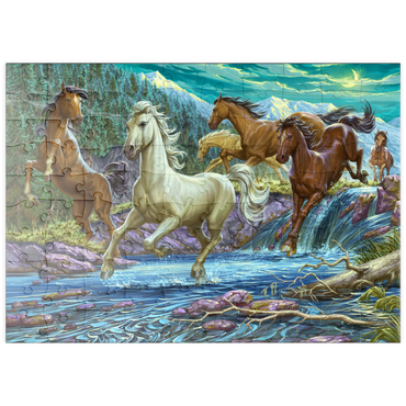 Darstellung des Puzzle Motivs puzzleplate Running Midnight Horses 100 Puzzle
