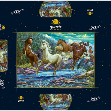Darstellung des Puzzle Motivs Running Midnight Horses 200 Puzzle Schachtel 3D Modell