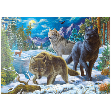 Darstellung des Puzzle Motivs puzzleplate Wolves in the Snowy Night 1000 Puzzle
