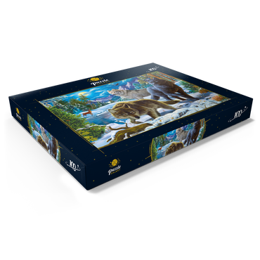 Darstellung des Puzzle Motivs Wolves in the Snowy Night 100 Puzzle Schachtel Ansicht1