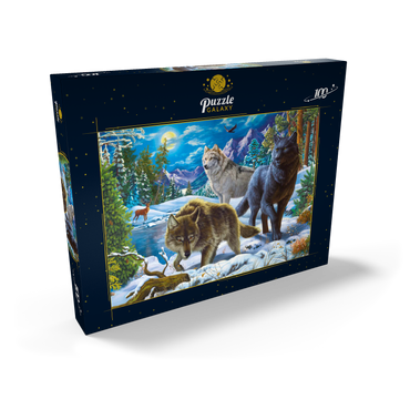 Darstellung des Puzzle Motivs Wolves in the Snowy Night 100 Puzzle Schachtel Ansicht2