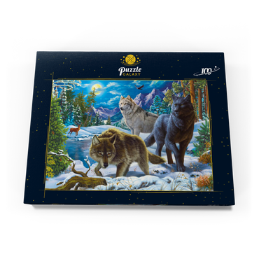 Darstellung des Puzzle Motivs Wolves in the Snowy Night 100 Puzzle Schachtel Ansicht3