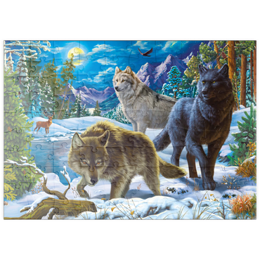 Darstellung des Puzzle Motivs puzzleplate Wolves in the Snowy Night 100 Puzzle