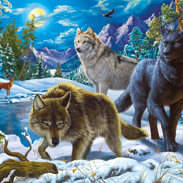 Darstellung des Puzzle Motivs Wolves in the Snowy Night 100 Puzzle 3D Modell