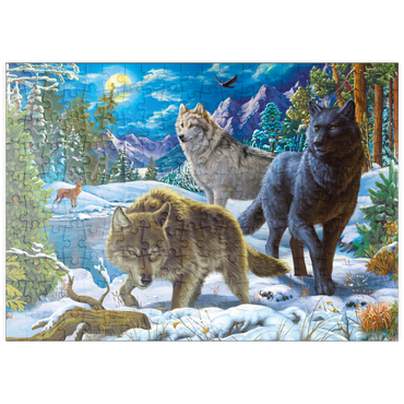 Darstellung des Puzzle Motivs puzzleplate Wolves in the Snowy Night 200 Puzzle